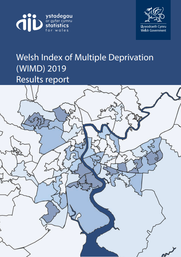 An image of the front cover for the Welsh Index of Multiple Deprivation 2019 Results report.
